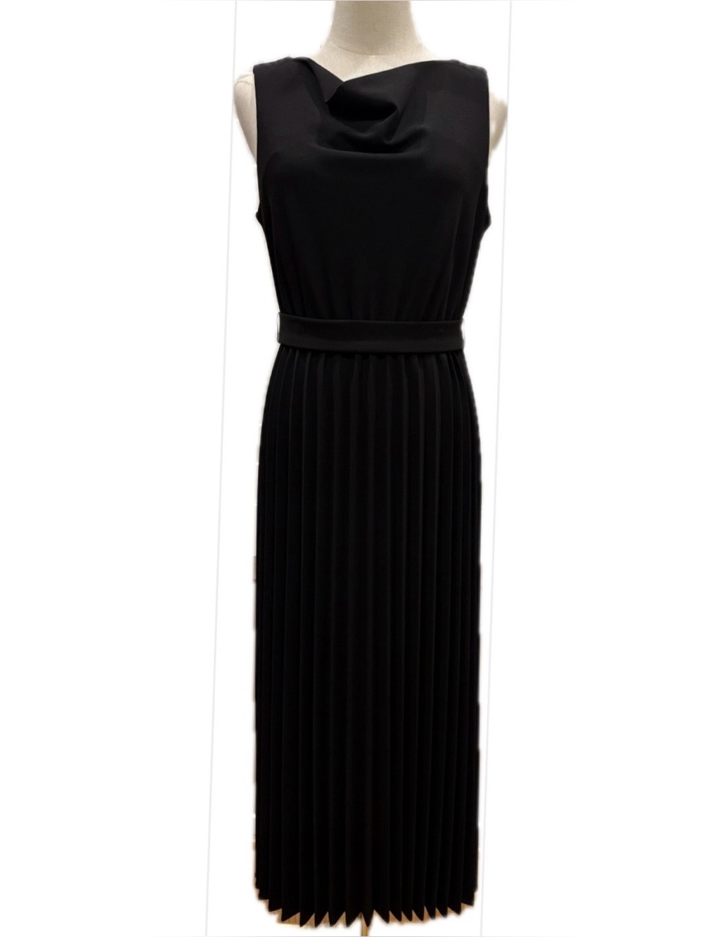 Calvin Klein NWT Classic Black Cowl Neck Pleated Skirt Sleeveless Maxi Dress 4